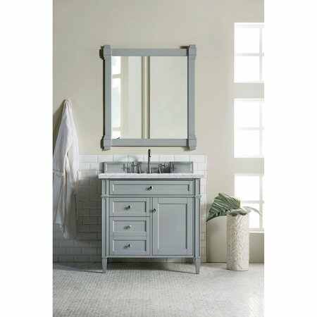 James Martin Vanities Brittany 36in Single Vanity, Urban Gray w/ 3 CM Carrara Marble Top 650-V36-UGR-3CAR